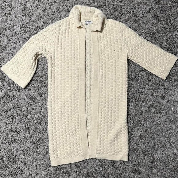 Vintage 60s 70s Crochet Woven Coquette Cardigan Size M - Picture 1 of 8